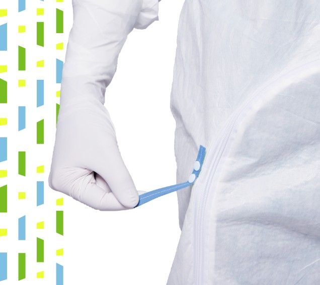 sterile cleanroom coverall with hood with integrated facemask, cleanroom garment