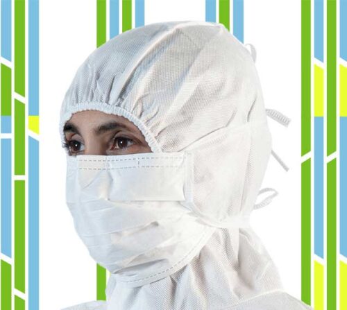 Cleanroom Facemask from the side with a decorative background