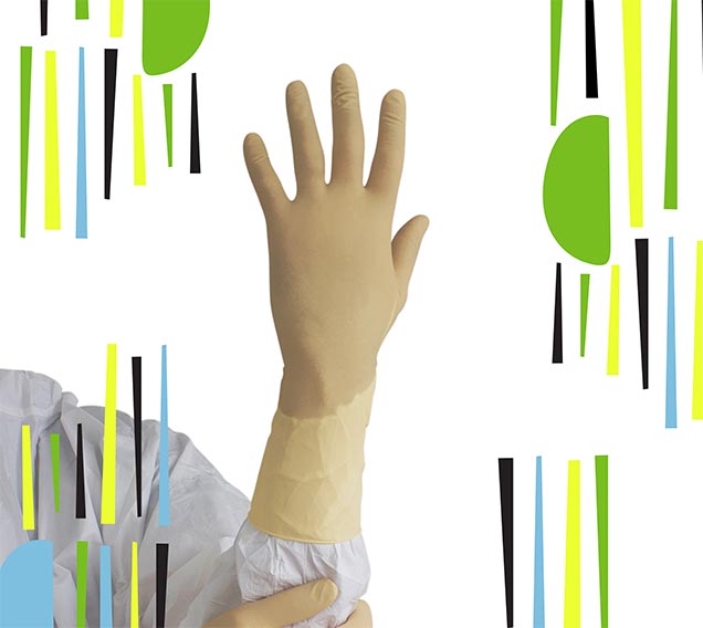 Cleanroom gloves with a decorative background