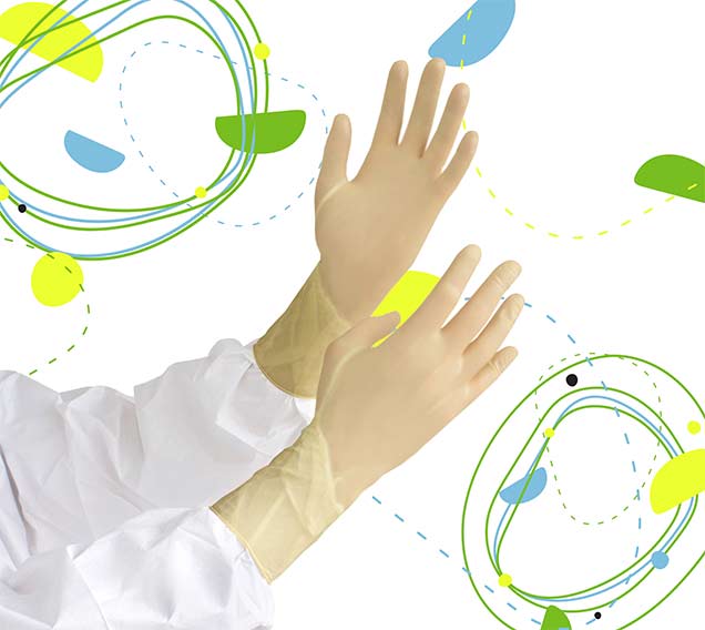 Cleanroom gloves with a decorative background
