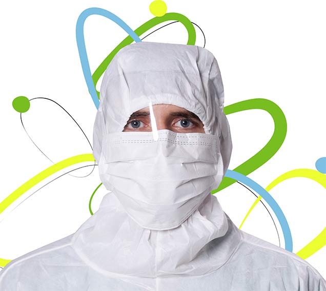 Cleanroom mask and hood with a decorative background