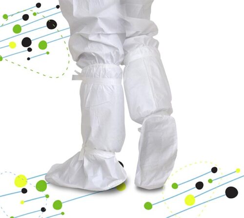 Cleanroom overboots on a decorative background