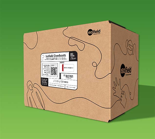 Cleanroom overboots in a box against a greenbackground